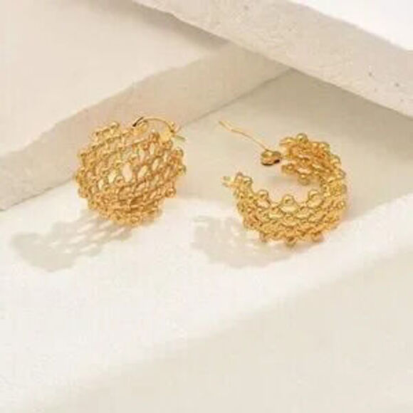 Jewelry - Gold Stainless Steel Mesh Hoop Earrings